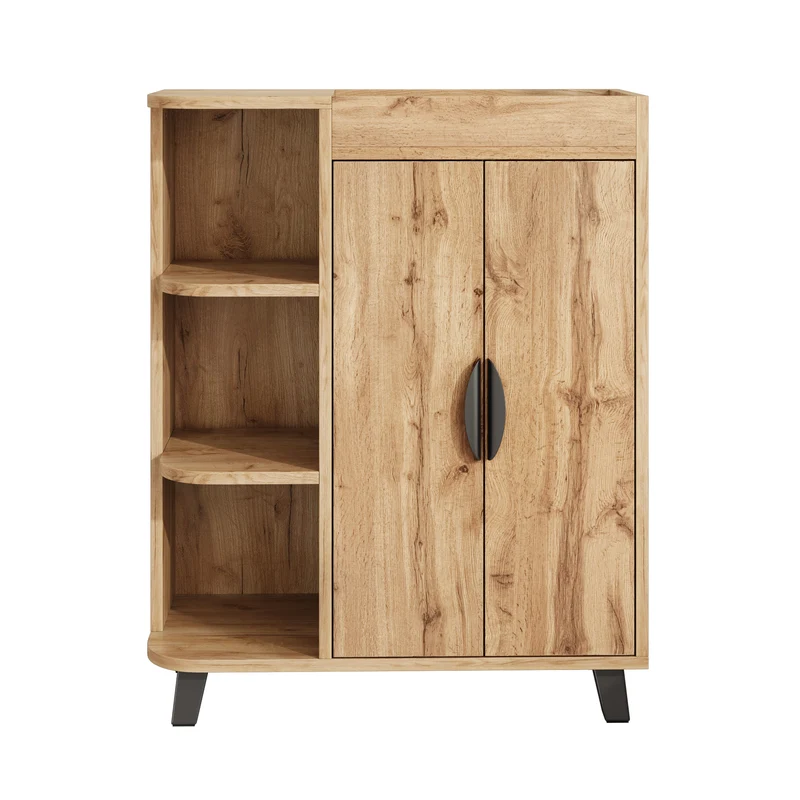 Meuble à chaussures effet bois double portes pieds noirs 80x32x99cm BIRCHCEILING