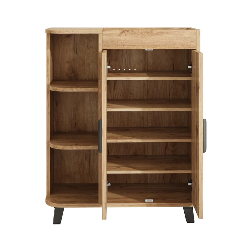 Meuble à chaussures effet bois double portes pieds noirs 80x32x99cm BIRCHCEILING
