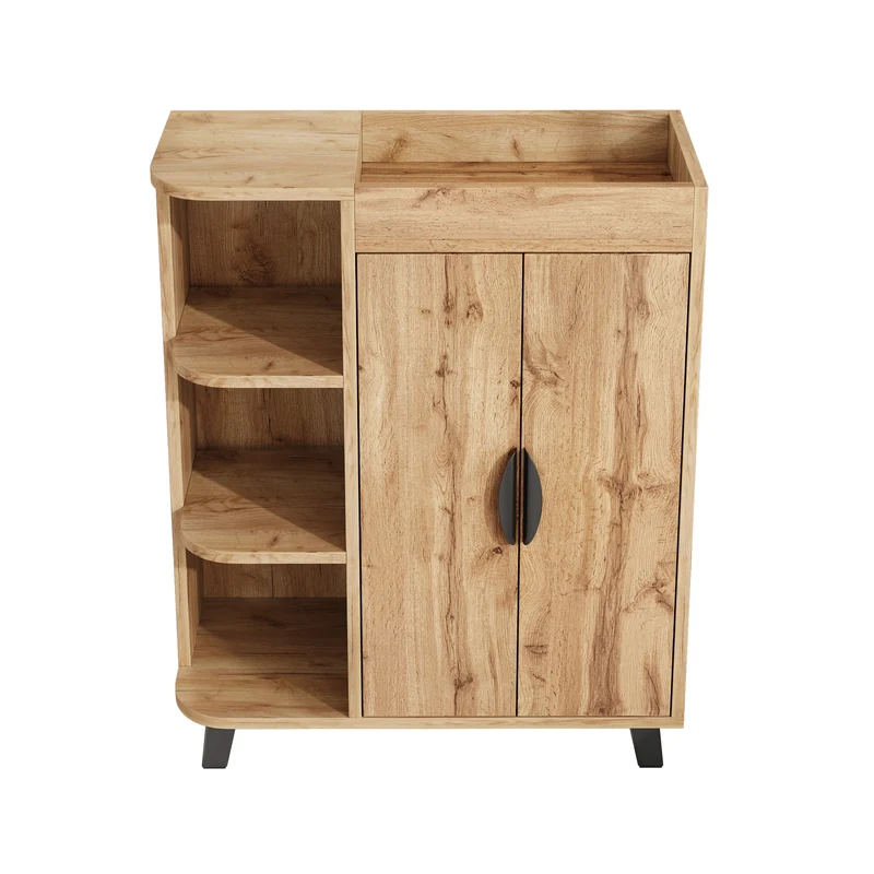 Meuble à chaussures effet bois double portes pieds noirs 80x32x99cm BIRCHCEILING