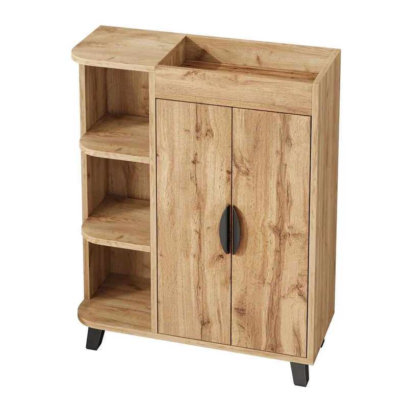 Meuble à chaussures effet bois double portes pieds noirs 80x32x99cm BIRCHCEILING