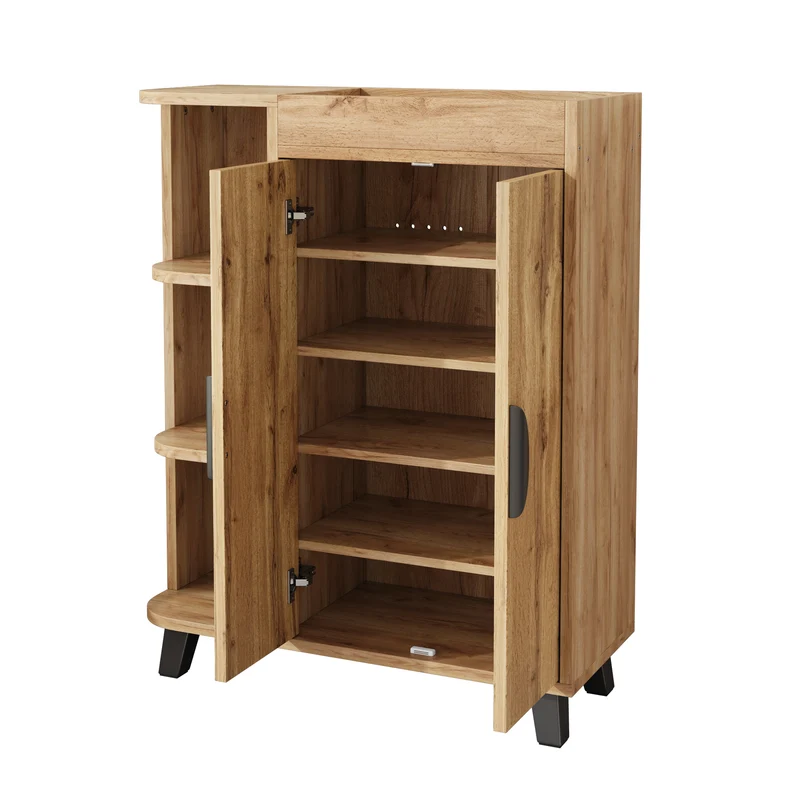 Meuble à chaussures effet bois double portes pieds noirs 80x32x99cm BIRCHCEILING