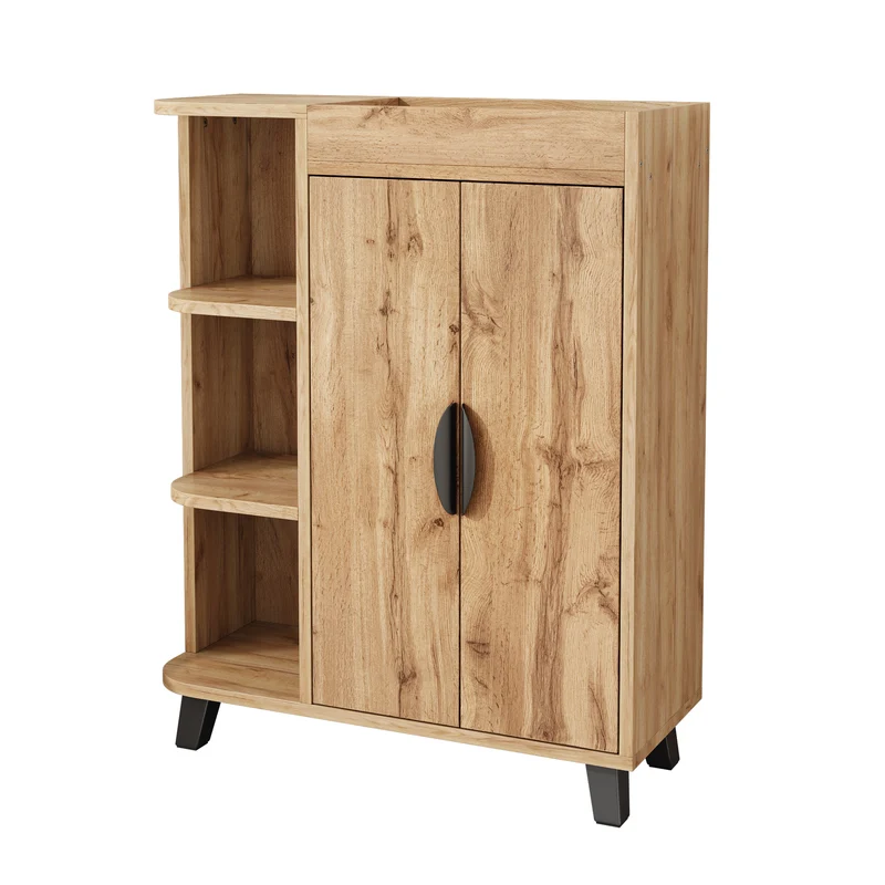 Meuble à chaussures effet bois double portes pieds noirs 80x32x99cm BIRCHCEILING