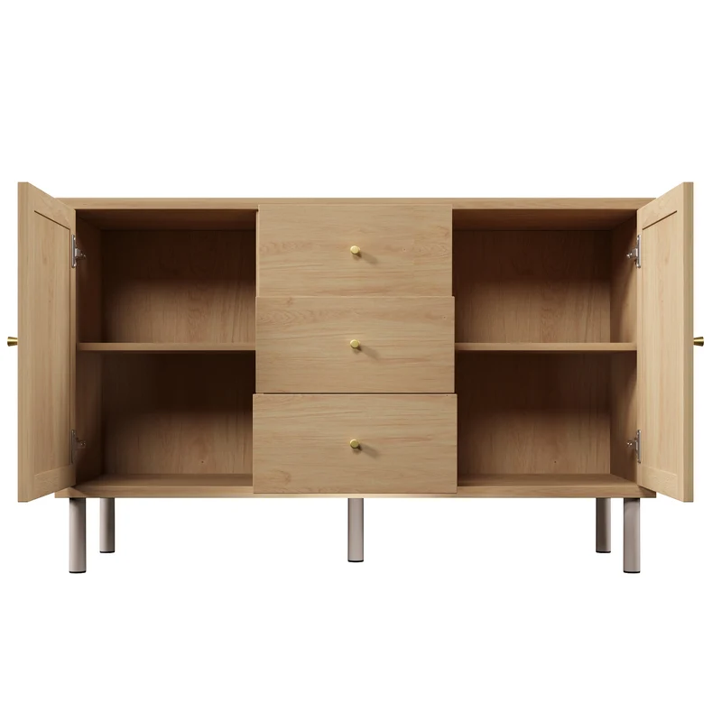 Buffet effet bois chêne 2 portes tressées 3 tiroirs 120x40x75cm BOOKCASEAIR