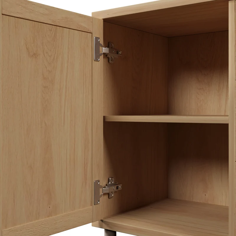 Buffet effet bois chêne 2 portes tressées 3 tiroirs 120x40x75cm BOOKCASEAIR