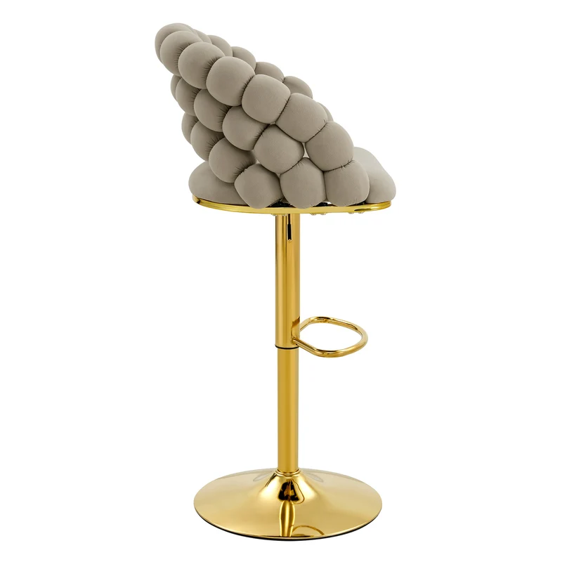 Lot de 2 tabourets de bar en velours gris dossier tréssé chaîne, hauteur réglable, pied doré BOOKCASEFLOW