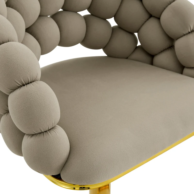 Lot de 2 tabourets de bar en velours gris dossier tréssé chaîne, hauteur réglable, pied doré BOOKCASEFLOW