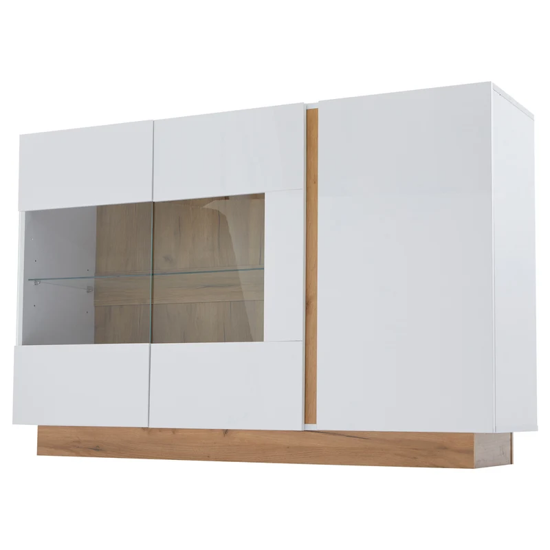 Buffet blanc brillance avec verre, 3 portes et éclairage LED 138*38*90.5cm ZECOIN