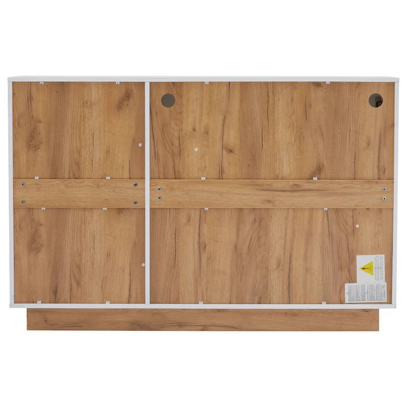 Buffet blanc brillance avec verre, 3 portes et éclairage LED 138*38*90.5cm ZECOIN