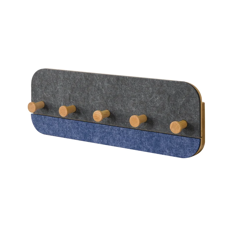 SoBuy FHK16-SG Porte-Manteau Mural Porte-Serviette Penderie Patère Murale avec 5 Crochets en Bambou et Feutre pour Vestibule, Entrée