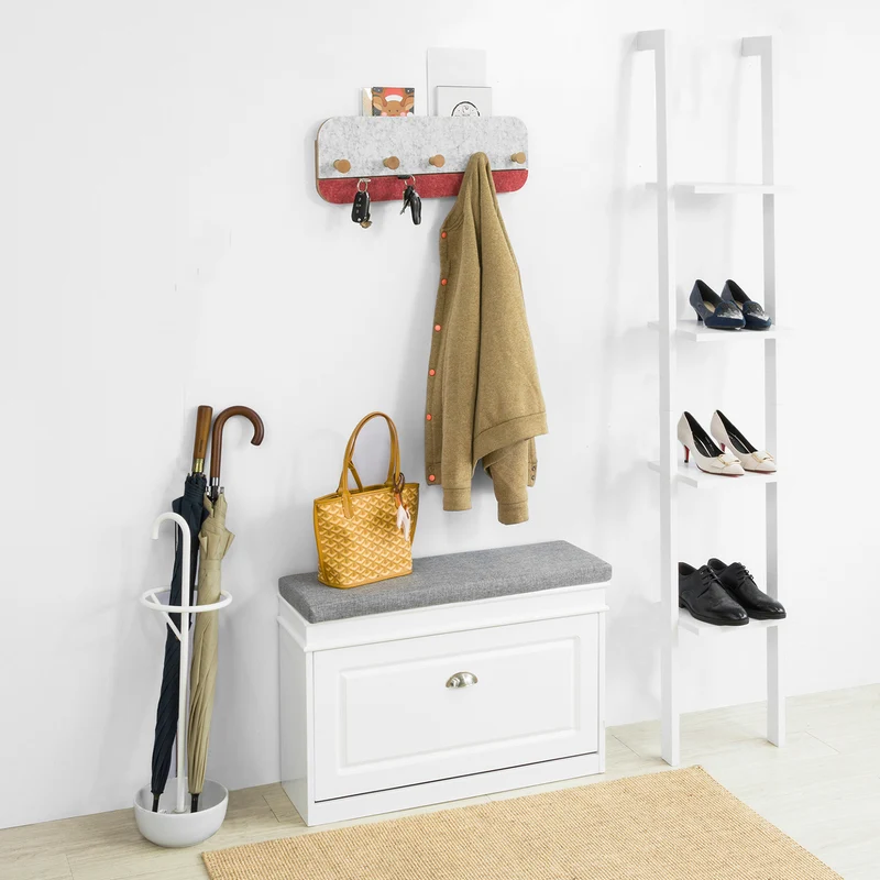 SoBuy FHK16-R Design Porte-Manteau Mural Porte-Serviette Penderie Patère Murale avec 5 Crochets en Bambou et Feutre pour Vestibule, Entrée