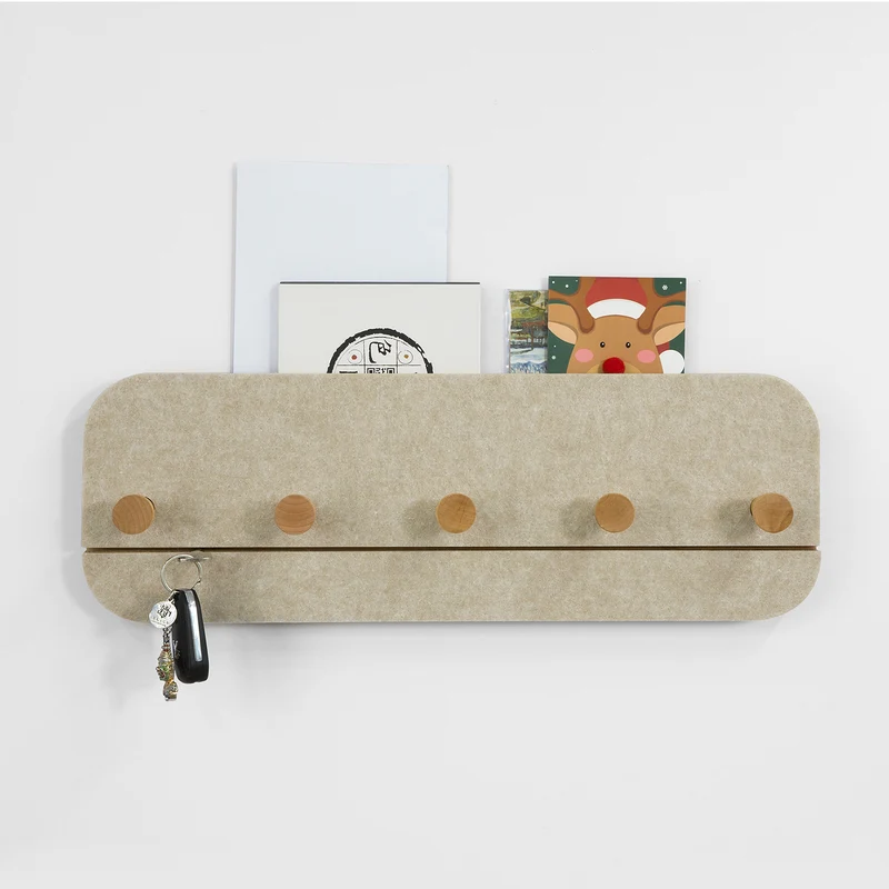 SoBuy FHK16-MI Porte-Manteau Mural Porte-Serviette Penderie Patère Murale avec 5 Crochets en Bambou et Feutre pour Vestibule, Entrée