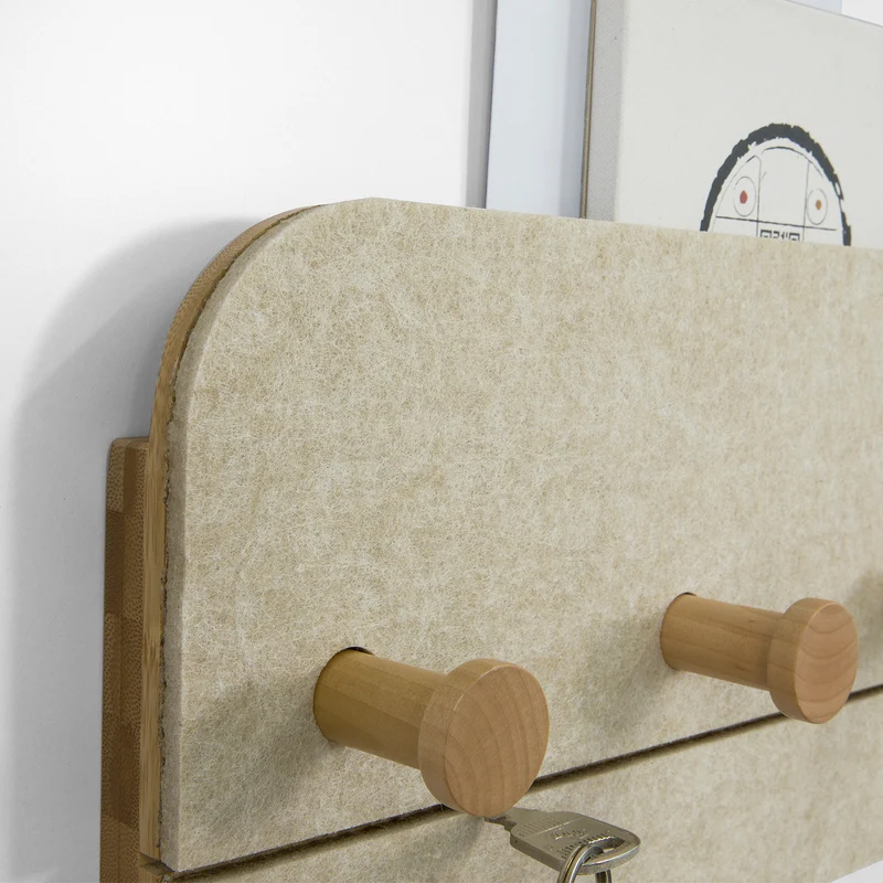 SoBuy FHK16-MI Porte-Manteau Mural Porte-Serviette Penderie Patère Murale avec 5 Crochets en Bambou et Feutre pour Vestibule, Entrée