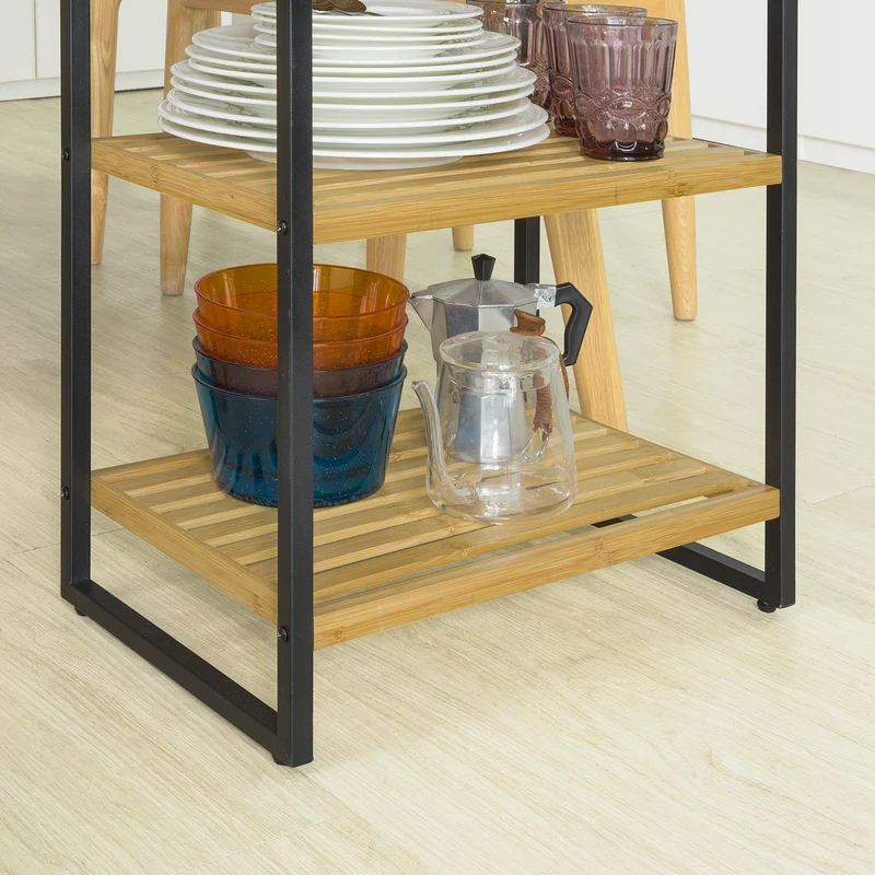 SoBuy STR05-N Étagère de Rangement Étagère de Salle de Bain Cuisine Étagère Debout 4 étages en Bambou et Métal