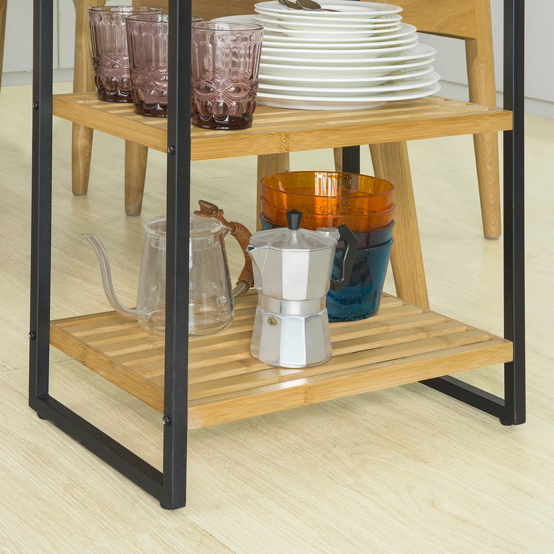 SoBuy STR05-K-N Étagère de Rangement Étagère de Salle de Bain Cuisine Étagère Debout 3 étages en Bambou et Métal