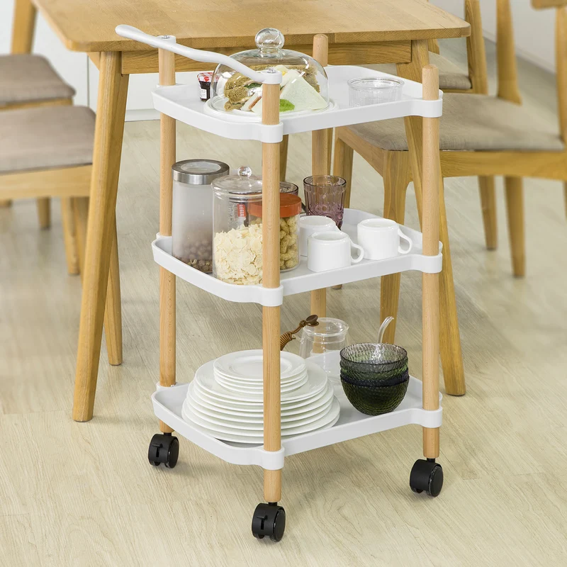 SoBuy SVW06-W Chariot de Service à 3 Niveaux Petit Desserte Chariot Roulant Étagère de Rangement avec Poignée pour Cuisine