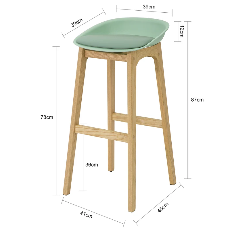 SoBuy FST78-GR Tabouret de Bar Design Chaise Haute de Bar Cuisine avec Assise Rembourrée Repose-Pieds et Piètement en Bois de Chêne
