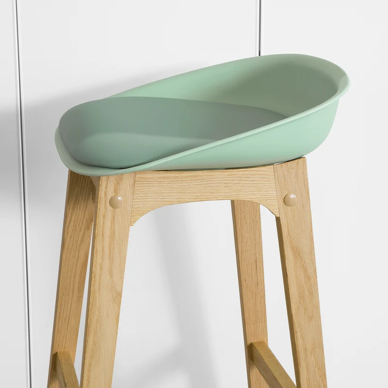 SoBuy FST78-GR Tabouret de Bar Design Chaise Haute de Bar Cuisine avec Assise Rembourrée Repose-Pieds et Piètement en Bois de Chêne