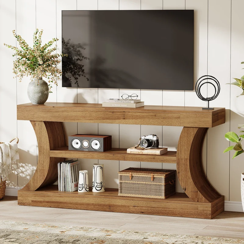 Tribesigns Console de 160 cm au design incurvé, Meuble TV bas avec rangement pour salon