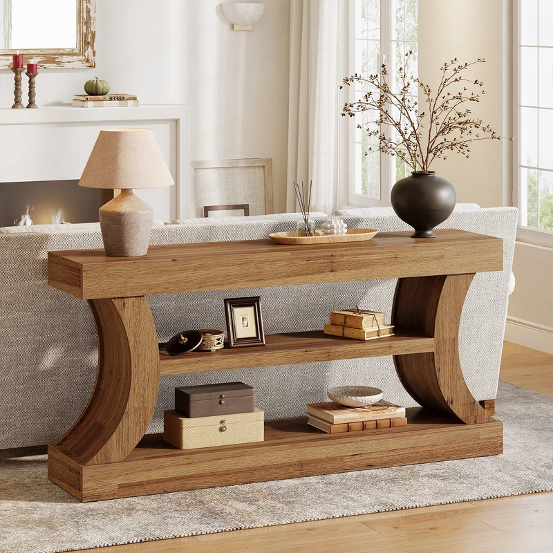 Tribesigns Console de 160 cm au design incurvé, Meuble TV bas avec rangement pour salon