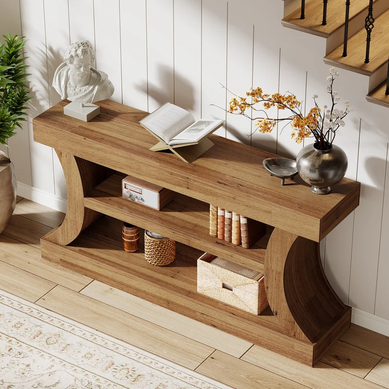 Tribesigns Console de 160 cm au design incurvé, Meuble TV bas avec rangement pour salon