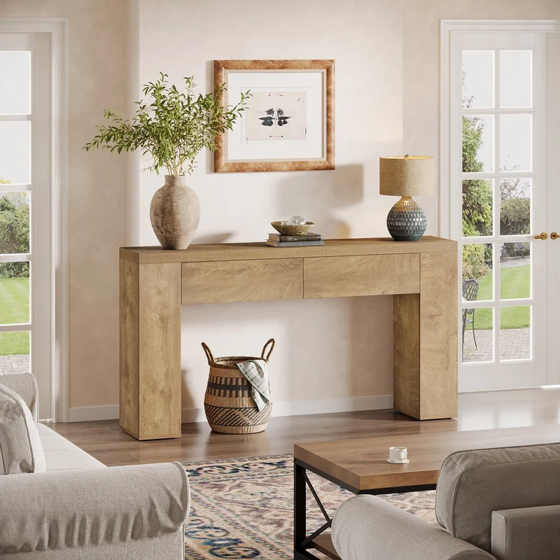 Tribesigns Table console 160 cm, Table basse d'entrée étroite avec 2 tiroirs