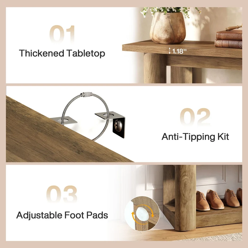Tribesigns Console de 105 cm, Table d'entrée étroite avec 3 étagères et structure épaisse