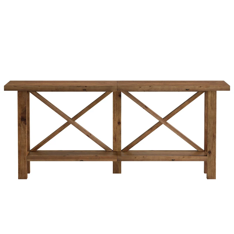 Console étroite de 180 cm, Table d'entrée à 2 niveaux en bois massif