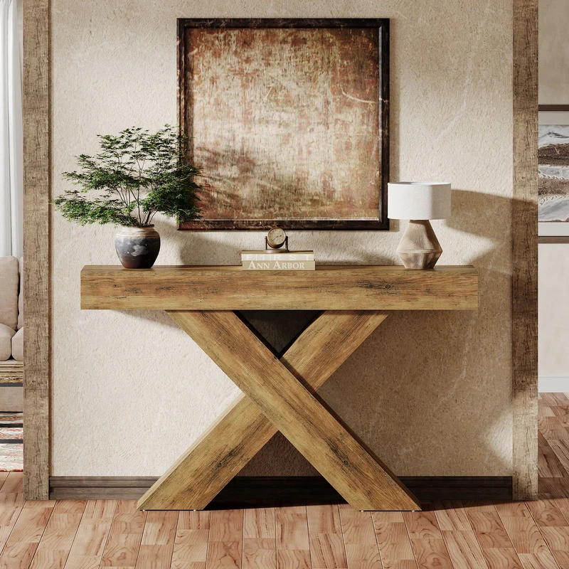 Tribesigns Console de 140 cm, Table d'appoint en bois au design unique