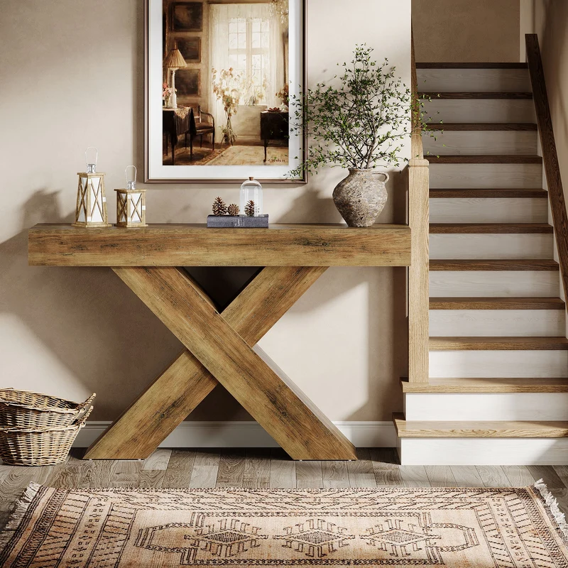 Tribesigns Console de 140 cm, Table d'appoint en bois au design unique