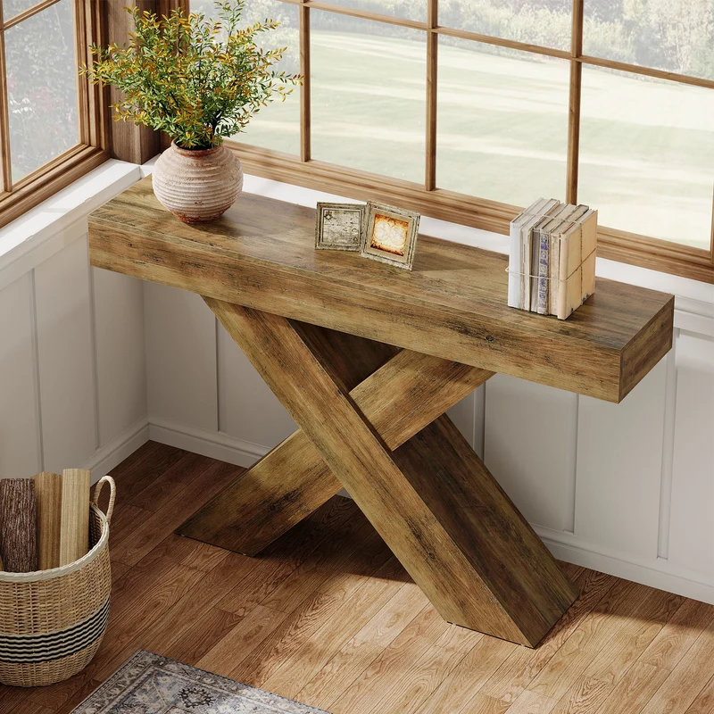 Tribesigns Console de 140 cm, Table d'appoint en bois au design unique