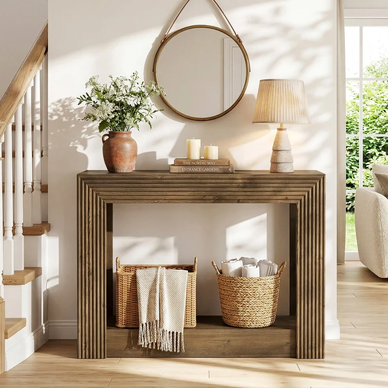 Tribesigns Console de style campagnard de 105 cm avec rangement, Table d'appoint étroite à 2 niveaux