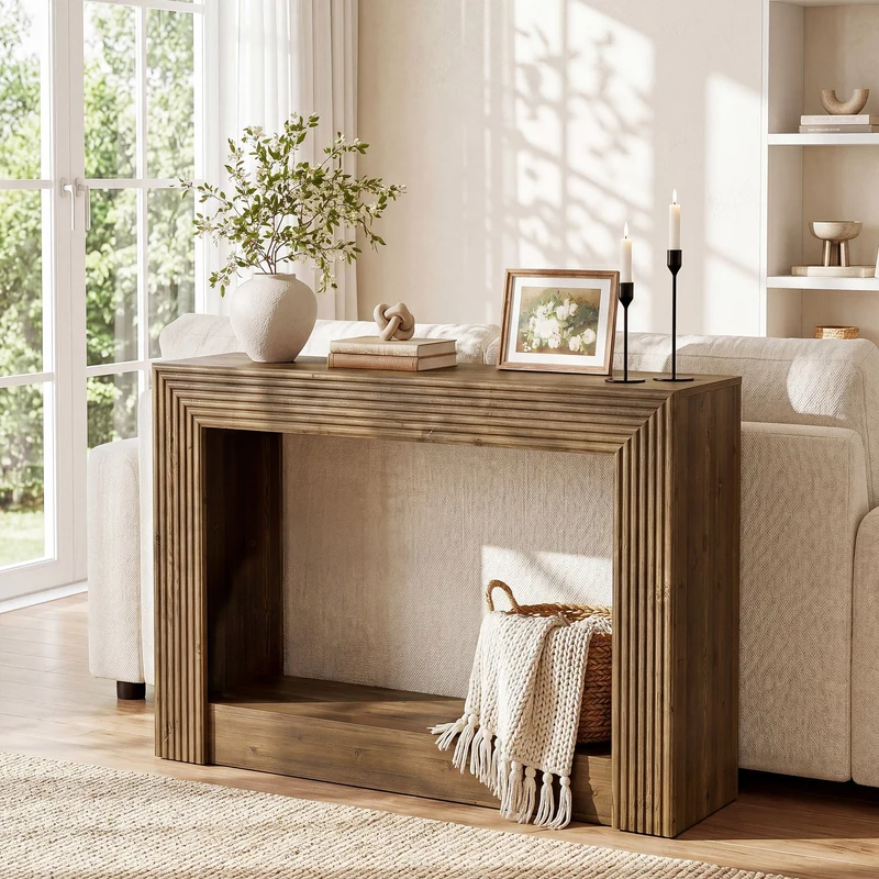 Tribesigns Console de style campagnard de 105 cm avec rangement, Table d'appoint étroite à 2 niveaux