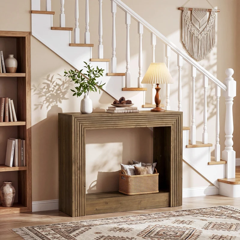 Tribesigns Console de style campagnard de 105 cm avec rangement, Table d'appoint étroite à 2 niveaux