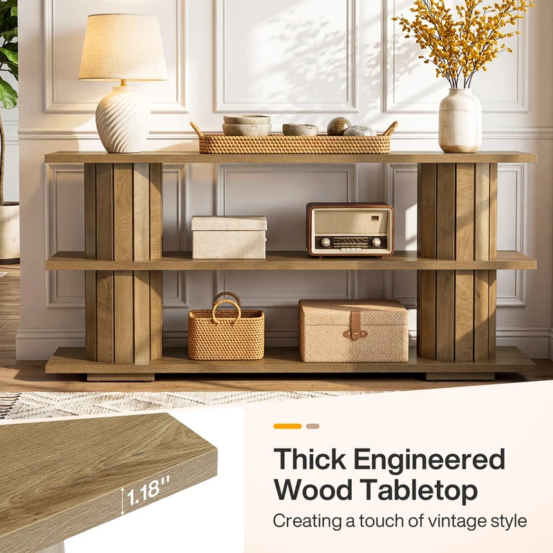 Tribesigns Console de 160 cm avec étagères de rangement à 3 niveaux, Longue table d'entrée pour salon et hall d'entrée