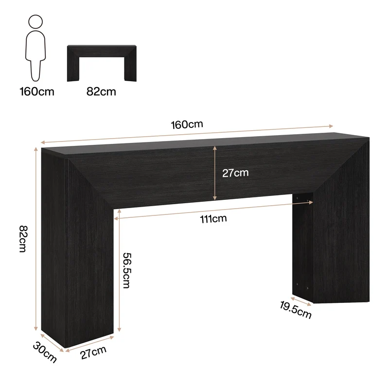 Tribesigns Console 160 cm pour entrée, Table d'appoint en bois noir pour salon et couloir