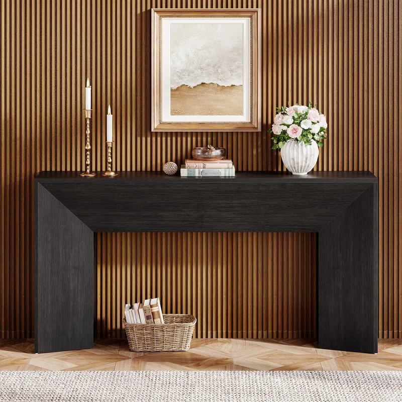 Tribesigns Console 160 cm pour entrée, Table d'appoint en bois noir pour salon et couloir