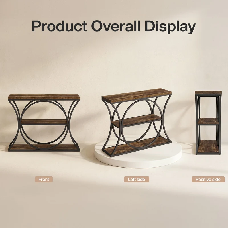 Tribesigns Console industrielle de 105 cm, Table d'appoint à 3 niveaux avec structure arquée