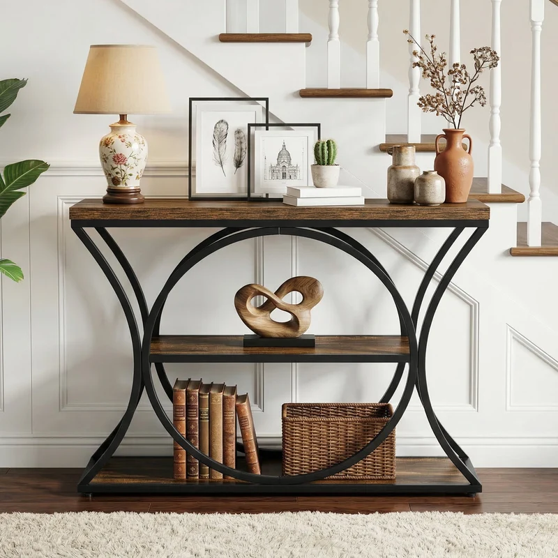 Tribesigns Console industrielle de 105 cm, Table d'appoint à 3 niveaux avec structure arquée