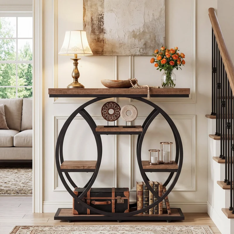 Tribesigns Console de 105 cm, Table d'appoint à 4 niveaux avec cadre rond