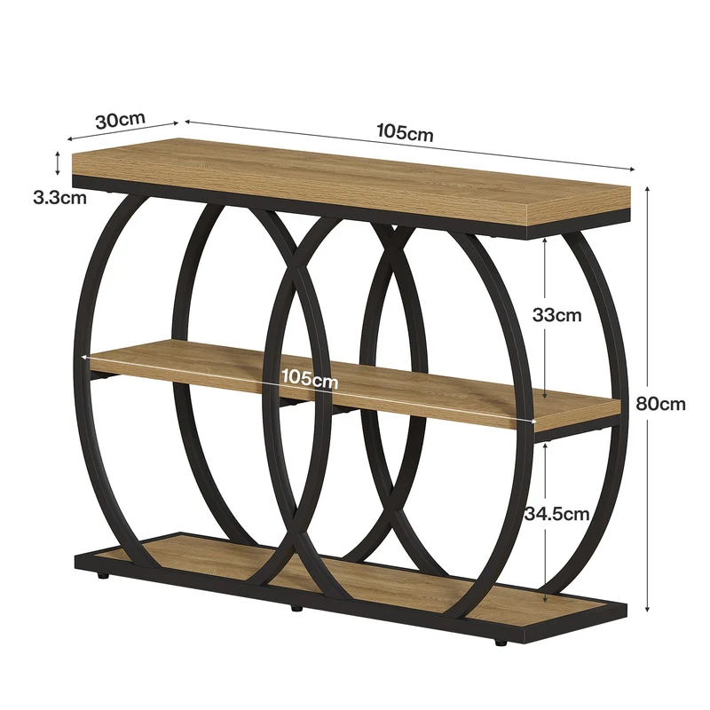 Tribesigns Console industrielle de 105 cm, Table d'appoint à 3 niveaux avec rangement