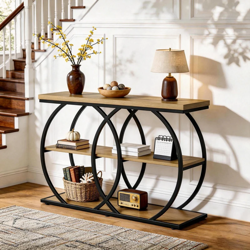 Tribesigns Console industrielle de 105 cm, Table d'appoint à 3 niveaux avec rangement