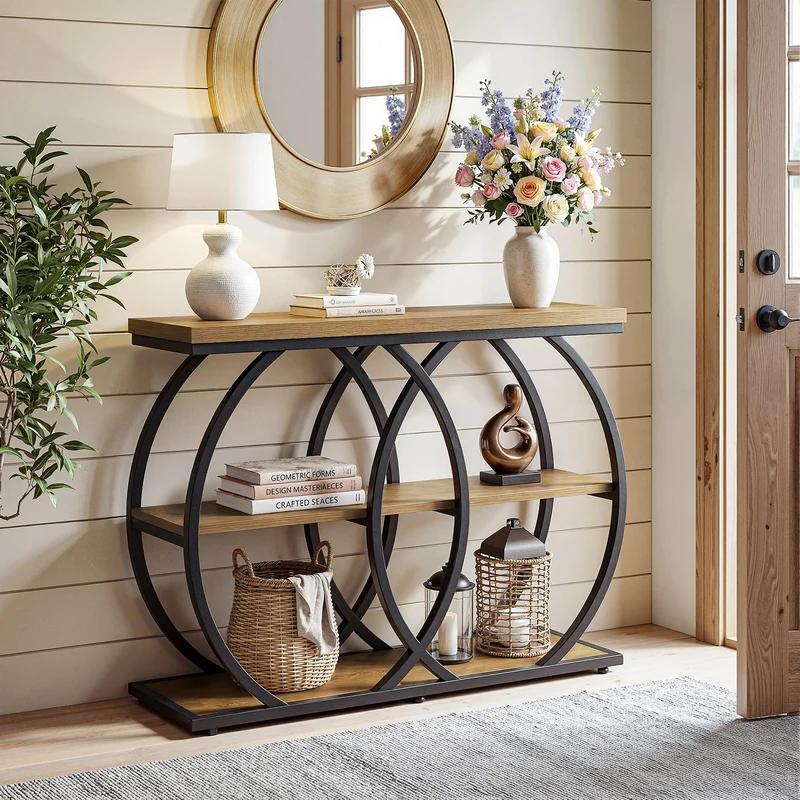 Tribesigns Console industrielle de 105 cm, Table d'appoint à 3 niveaux avec rangement