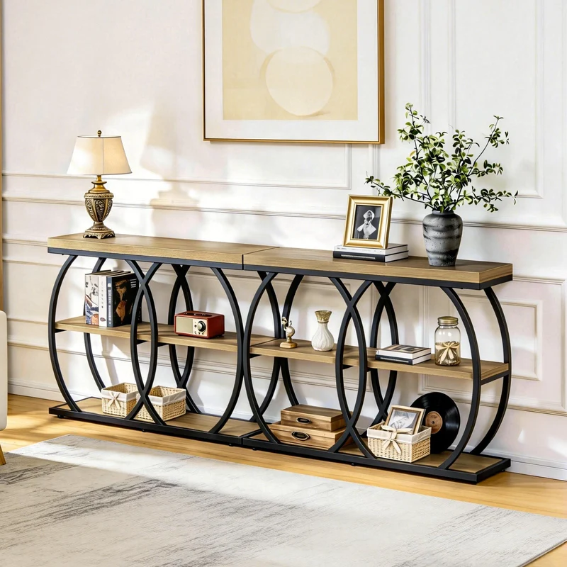 Tribesigns Console industrielle de 105 cm, Table d'appoint à 3 niveaux avec rangement