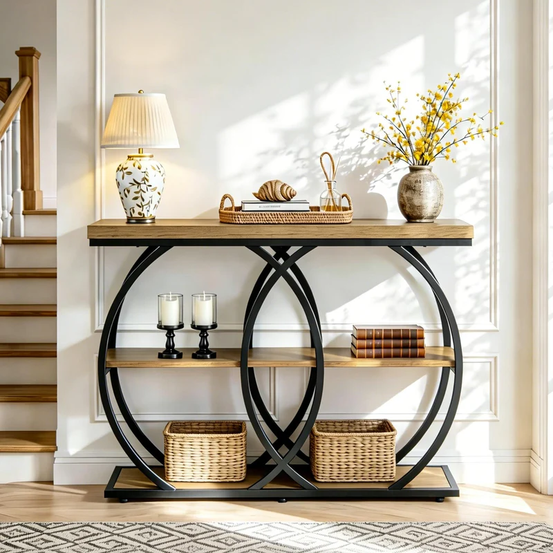 Tribesigns Console industrielle de 105 cm, Table d'appoint à 3 niveaux avec rangement