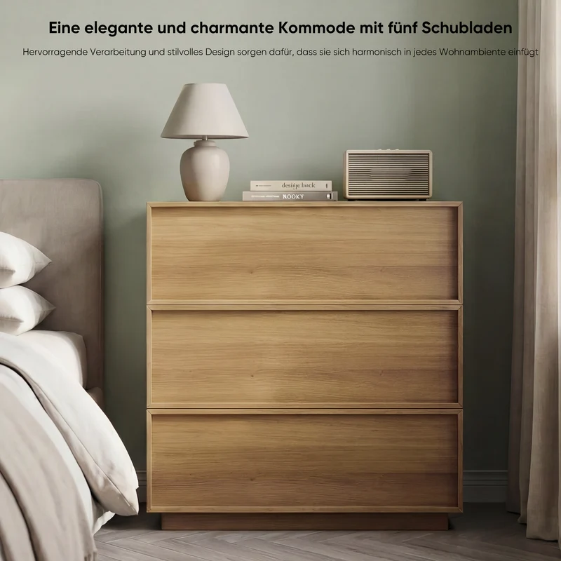 Buffet commode effet bois chêne 3 tiroirs 80x48x78cm ELYSIUME
