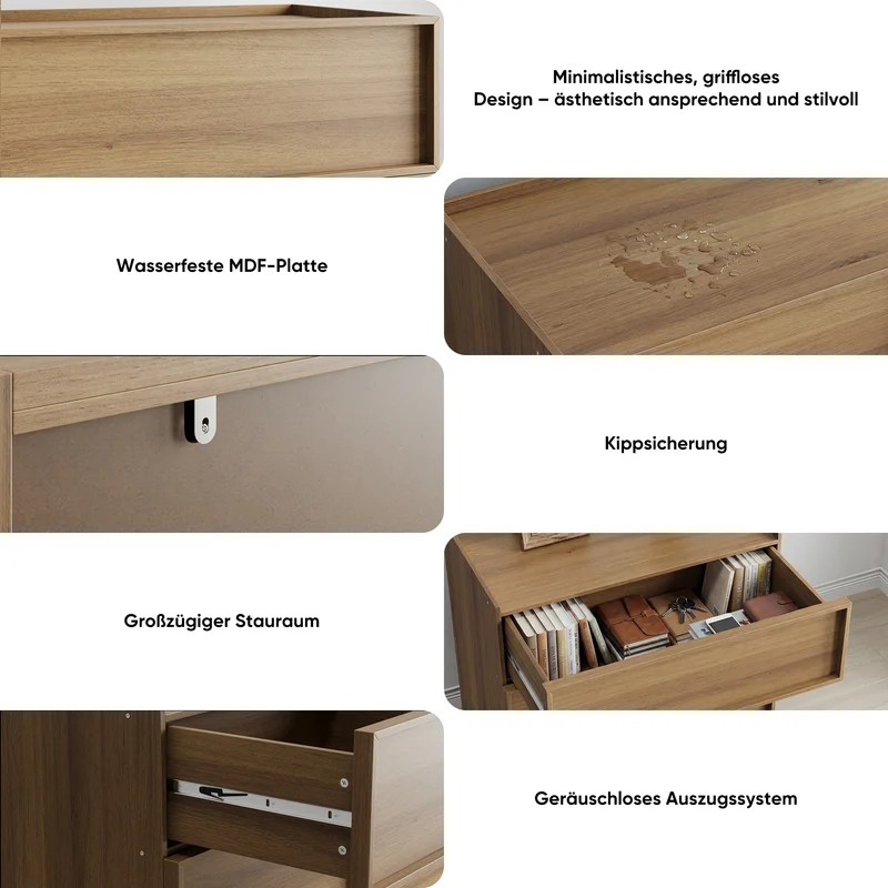 Buffet commode effet bois chêne 3 tiroirs 80x48x78cm ELYSIUME