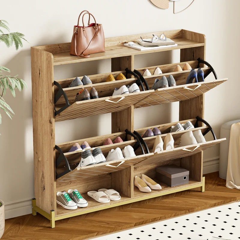 Meuble à chaussures élégant effet bois 4 portes MDF 108,5x24x100 cm ALIGNESS