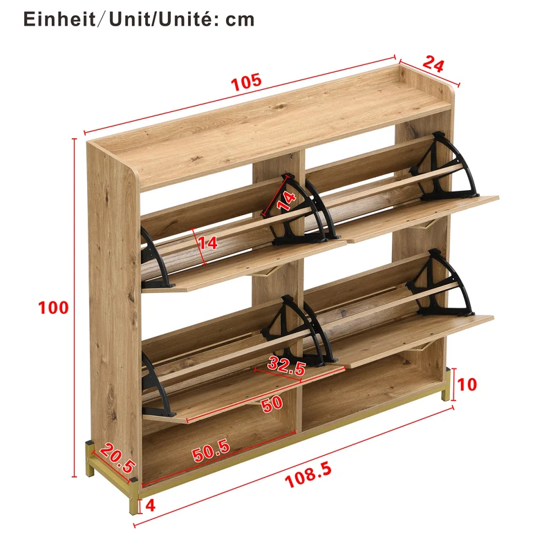 Meuble à chaussures élégant effet bois 4 portes MDF 108,5x24x100 cm ALIGNESS