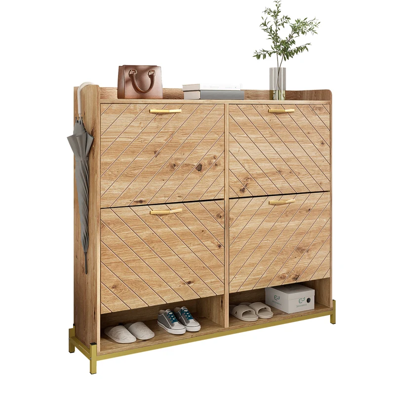 Meuble à chaussures élégant effet bois 4 portes MDF 108,5x24x100 cm ALIGNESS