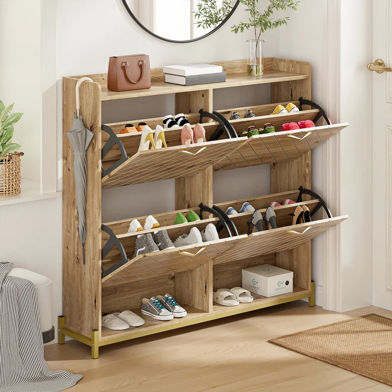 Meuble à chaussures élégant effet bois 4 portes MDF 108,5x24x100 cm ALIGNESS